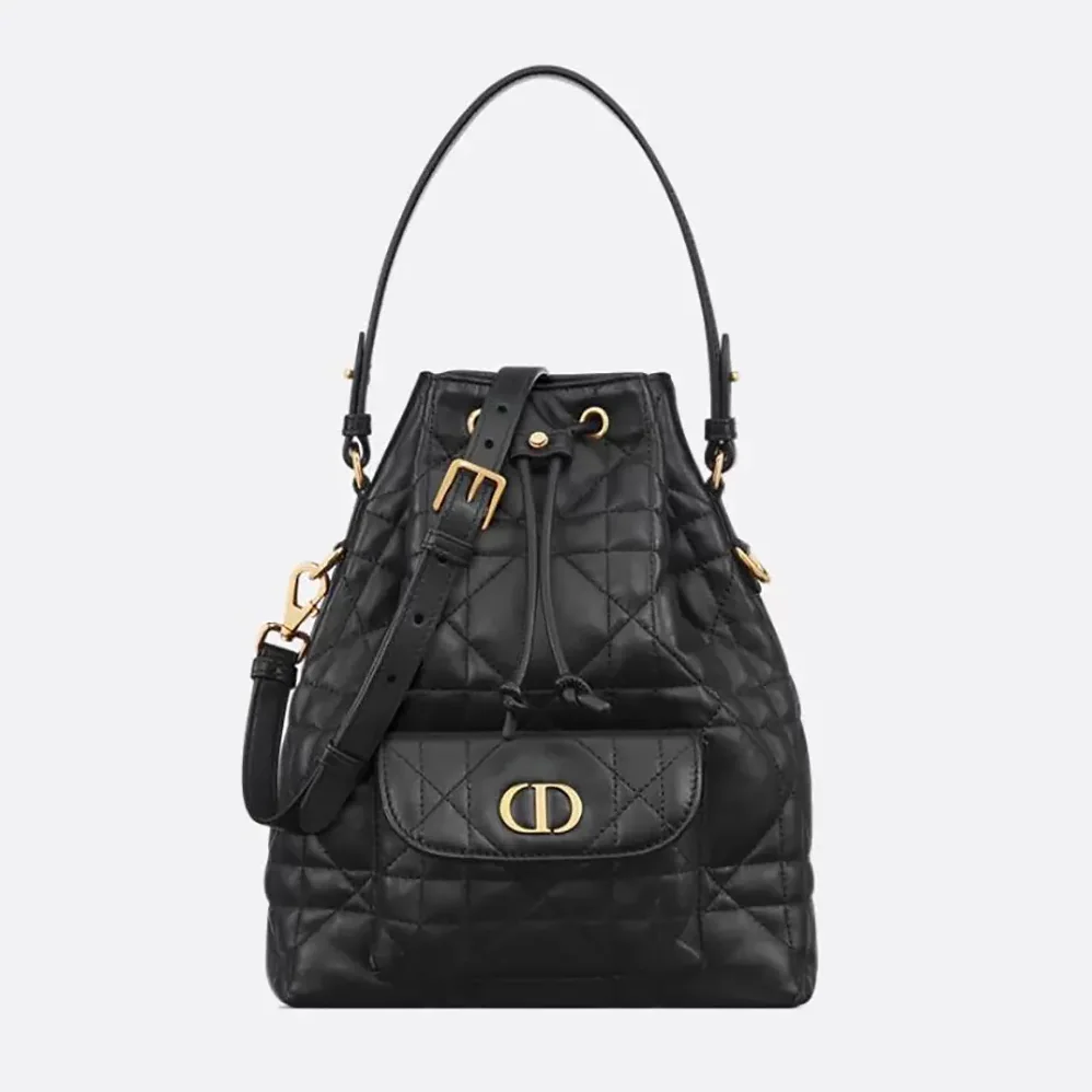 Dior Small Dior Caro Bucket Bag Black Macrocannage Lambskin for Women