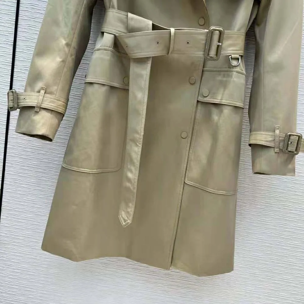 Burberry Check Panel Cotton Gabardine Trench Coat for Women in Beige