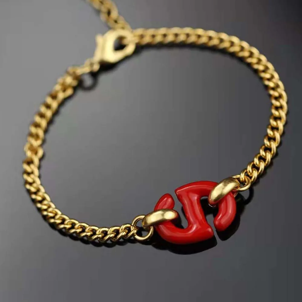 Dior CD Navy Bracelet Gold-Finish Metal and Raspberry Lacquer for Women Dior CD Navy Bracelet Gold-Finish Metal and Raspberry Lacquer for Women