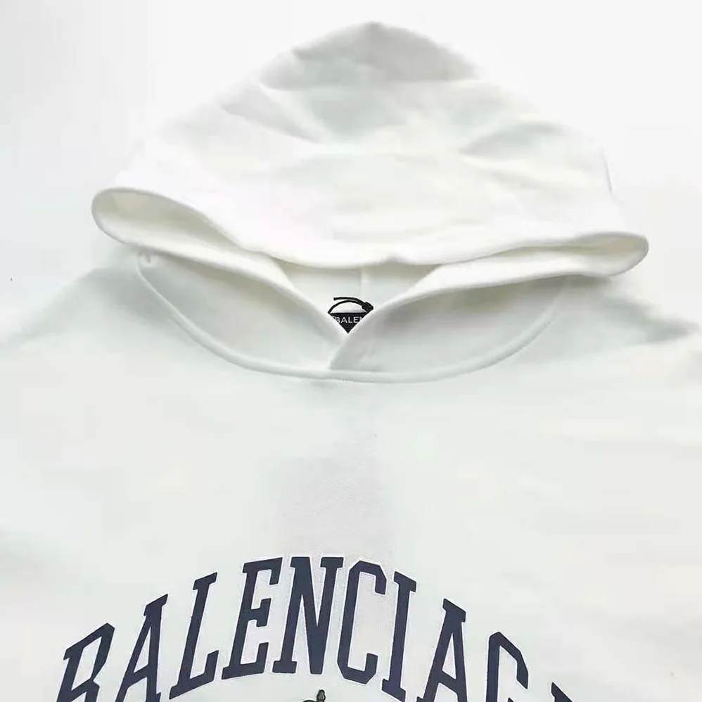 Balenciaga College Wide Fit Hoodie in off-white and Dark Blue Medium Fleece for Men Balenciaga College Wide Fit Hoodie in off-white and Dark Blue Medium Fleece for Men