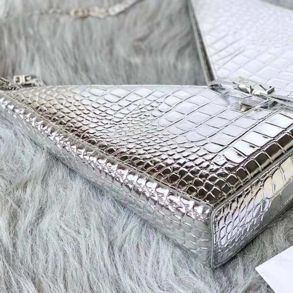 Givenchy Small Cut Out Bag in Crocodile Effect Leather with Chain for Women in Silver