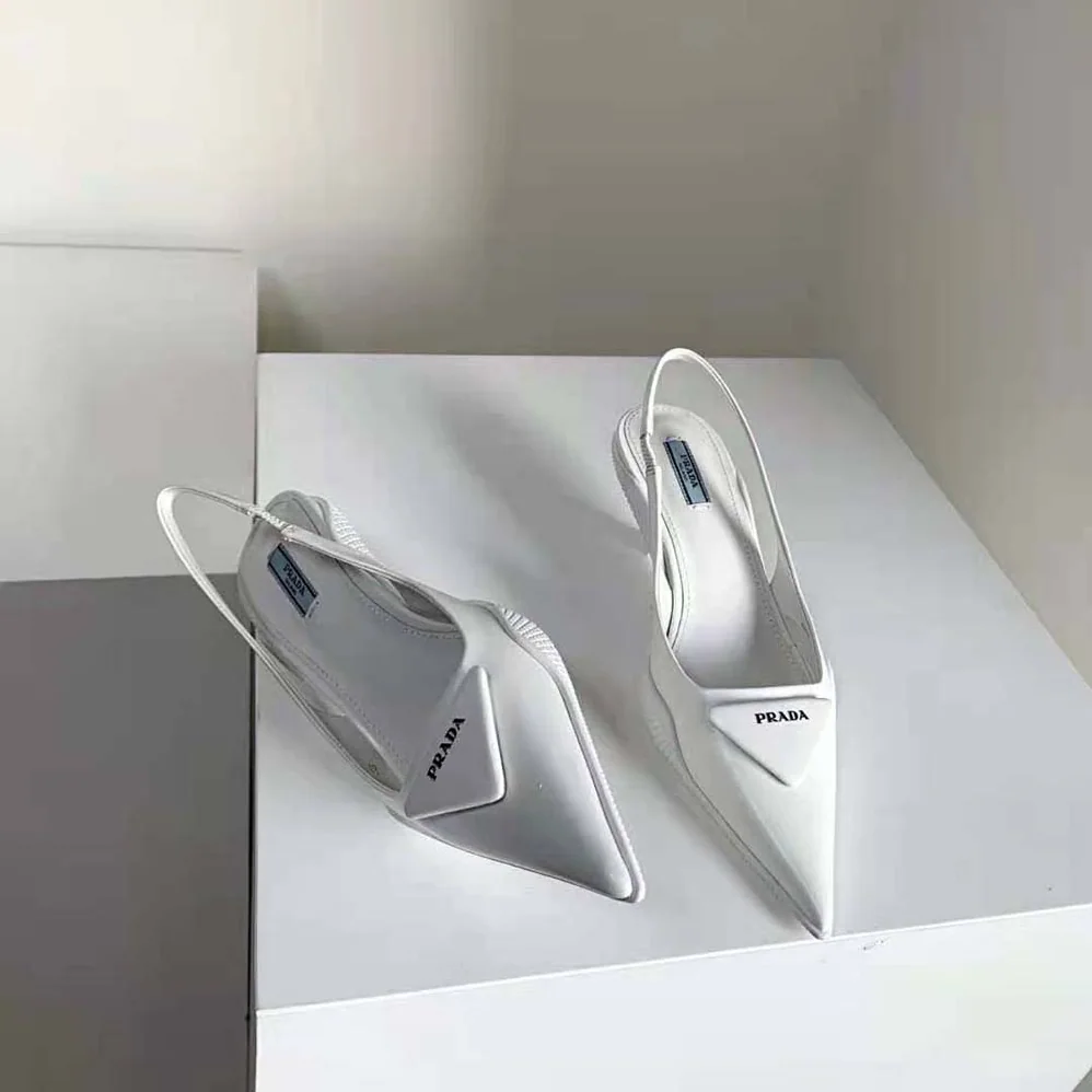 Prada Brushed Leather Slingback Pumps for Women in White