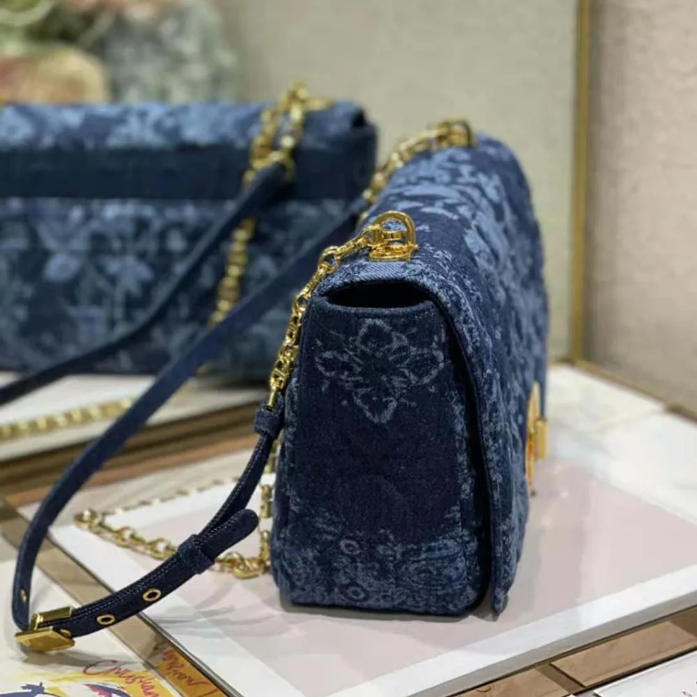 Dior Large Dior Caro Bag Blue Dior Flowers Cannage Denim for Women Dior Large Dior Caro Bag Blue Dior Flowers Cannage Denim for Women