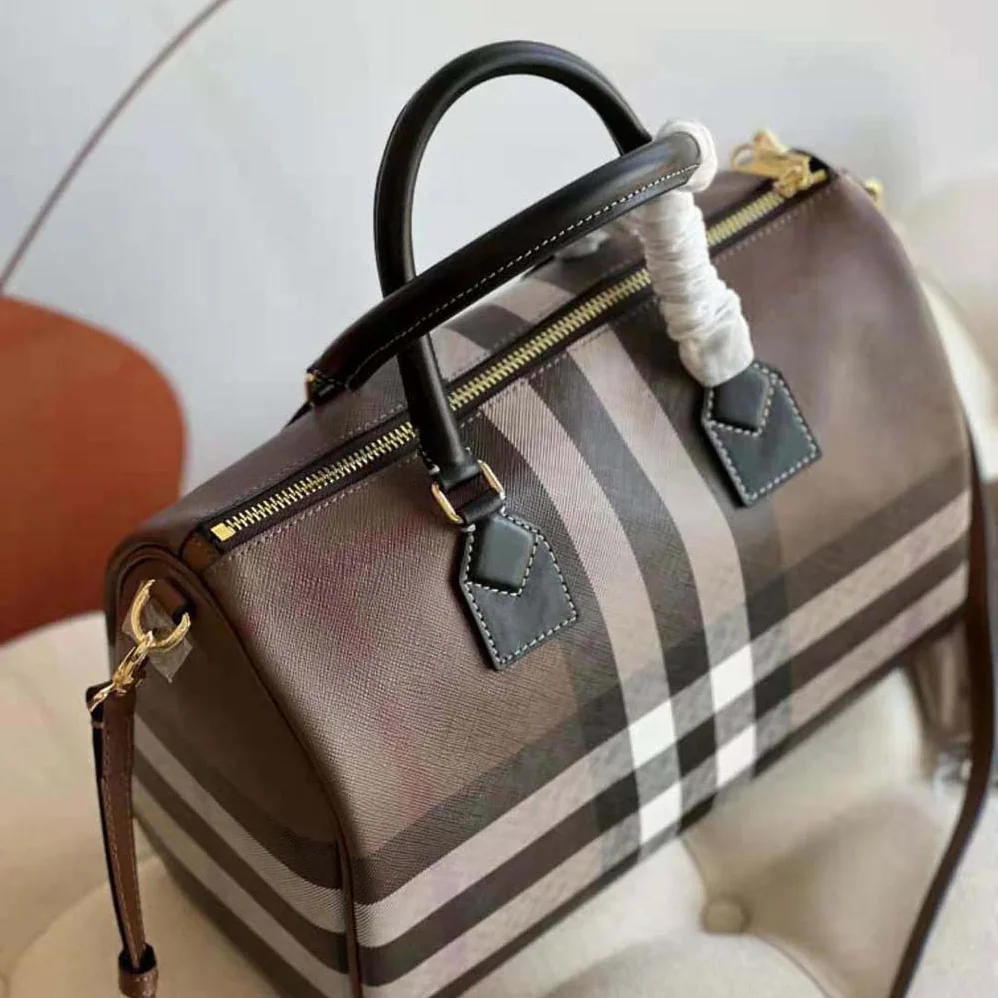 Burberry Check Medium Bowling Bag for Women in Black Burberry Check Medium Bowling Bag for Women in Black