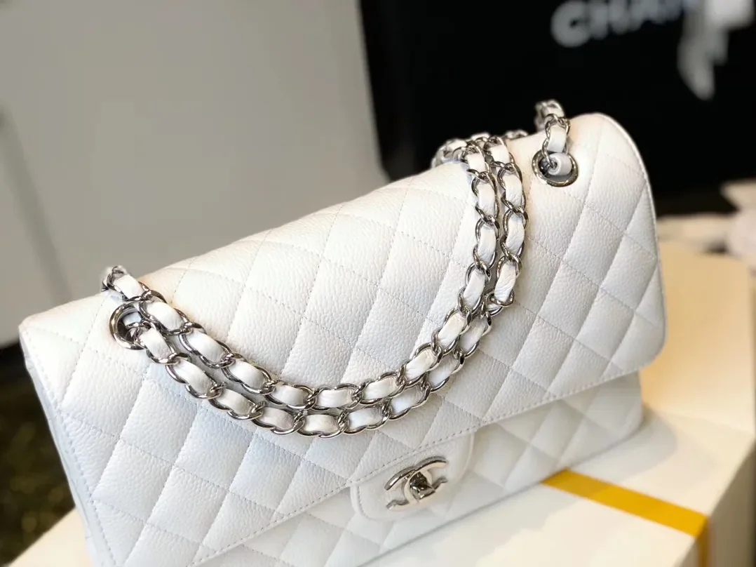 Chanel Classic Flap Bag Medium Crossbody in White Silver Hardware Chanel Classic Flap Bag Medium Crossbody in White Silver Hardware