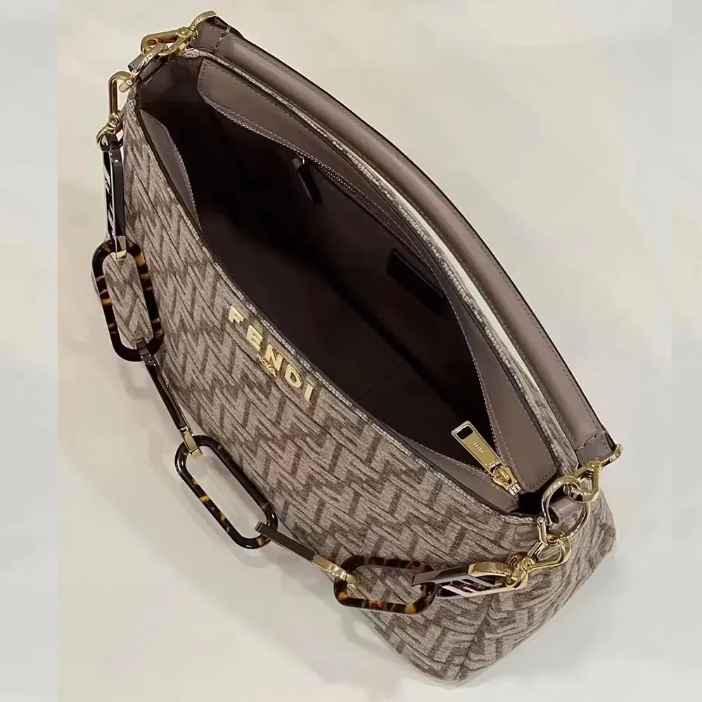 Fendi O'Lock Zip Dark Grey Tapestry Fabric Bag for Women Fendi O'Lock Zip Dark Grey Tapestry Fabric Bag for Women