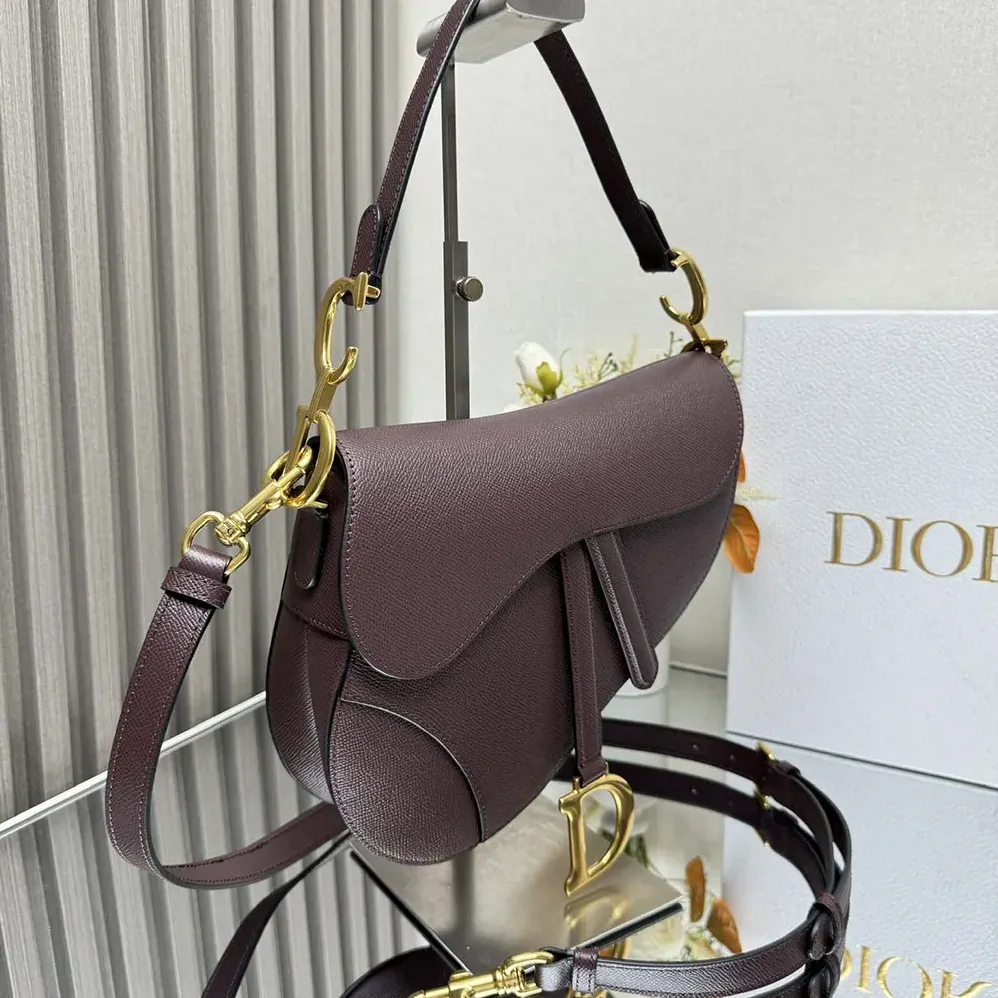 Dior Saddle Bag with Strap Plum Grained Calfskin for Women Dior Saddle Bag with Strap Plum Grained Calfskin for Women