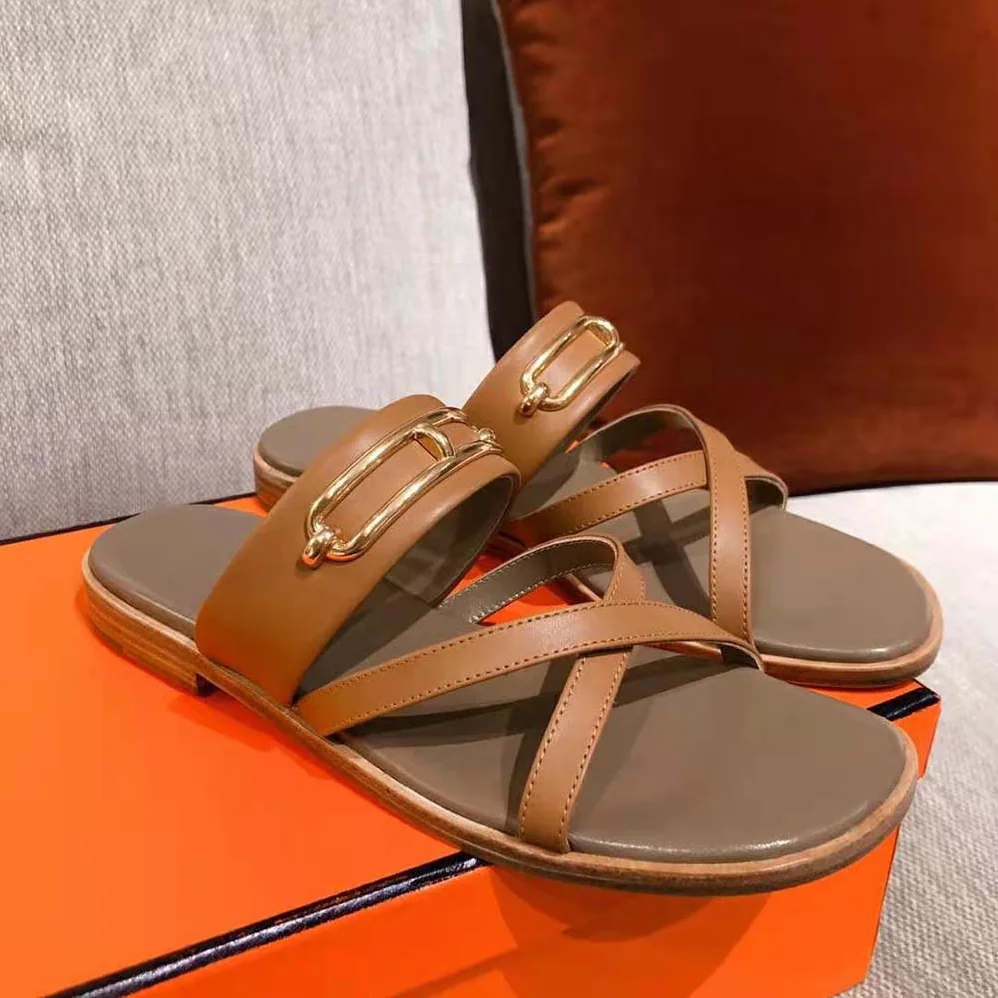 Hermes Claire Sandal in Calfskin Leather for Women in Brown