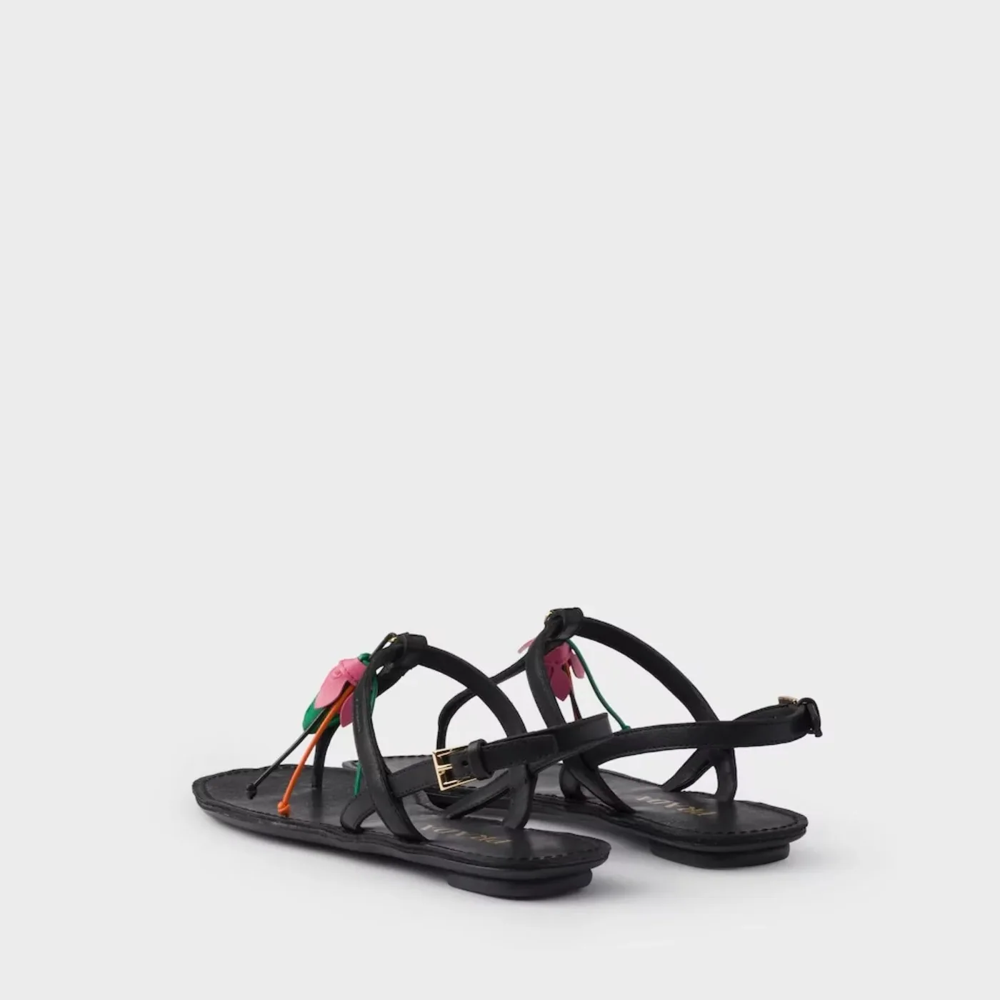 Prada Antiqued Thong Floral Ornament Sandals Black 1Y510O_V69_F0002_F_005 Prada Antiqued Thong Floral Ornament Sandals Black 1Y510O_V69_F0002_F_005