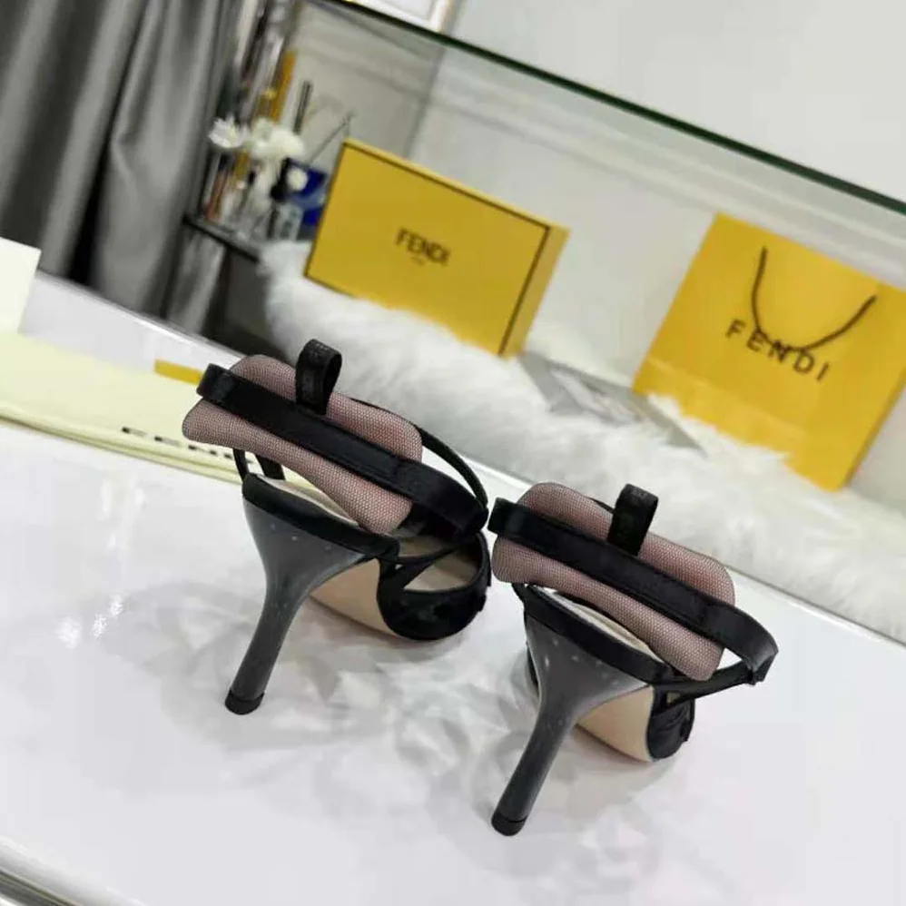 Fendi Colibri Lite High-Heeled Black Mesh and FF Karligraphy Slingbacks for Women Fendi Colibri Lite High-Heeled Black Mesh and FF Karligraphy Slingbacks for Women
