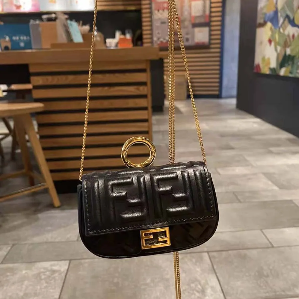 Fendi Nano Baguette Charm Black Nappa Leather Charm for Women