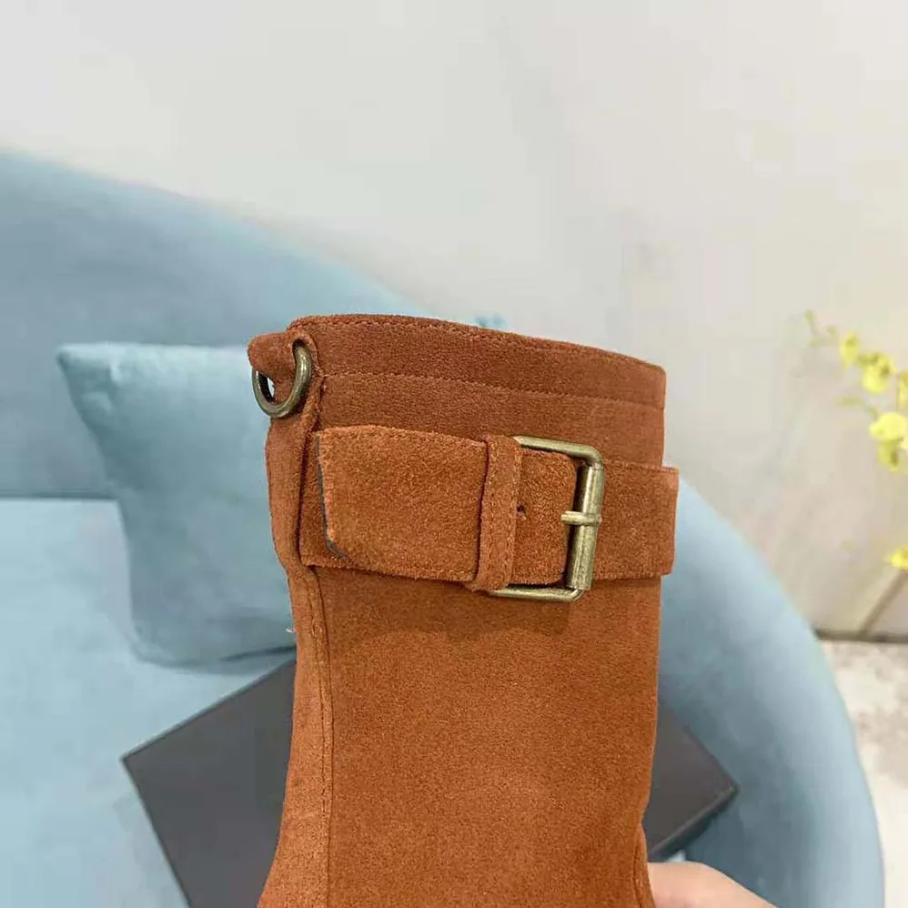 Saint Laurent YSL Cherry Buckle Platform Booties in Suede for Women in Brown Saint Laurent YSL Cherry Buckle Platform Booties in Suede for Women in Brown