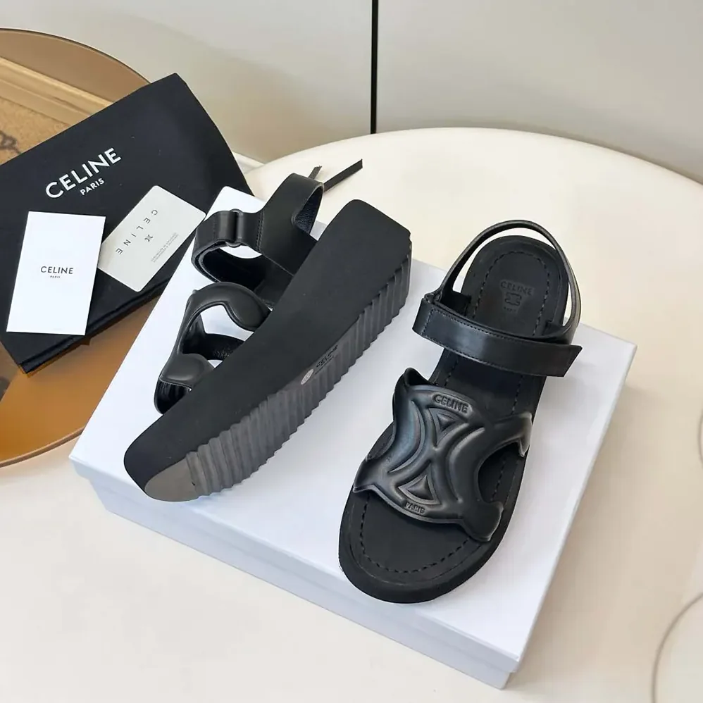 Celine Sunny Sandal In Calfskin – Vegetal Tanning for Women in Black