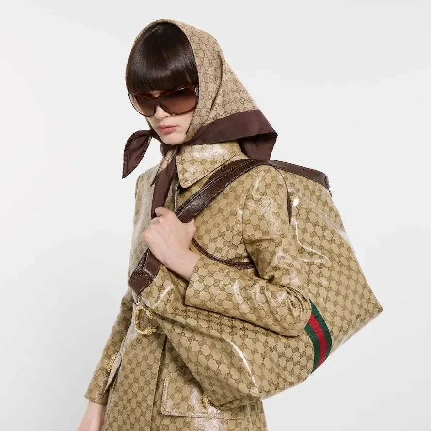Gucci Giglio Large Tote Bag / Sand And Brown Gold Hardware
