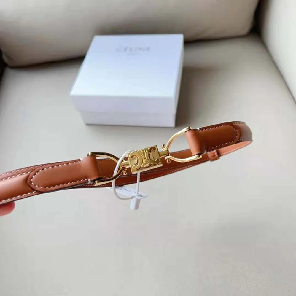 Celine Small Block Triomphe Belt in Taurillon Leather for Women in Brown