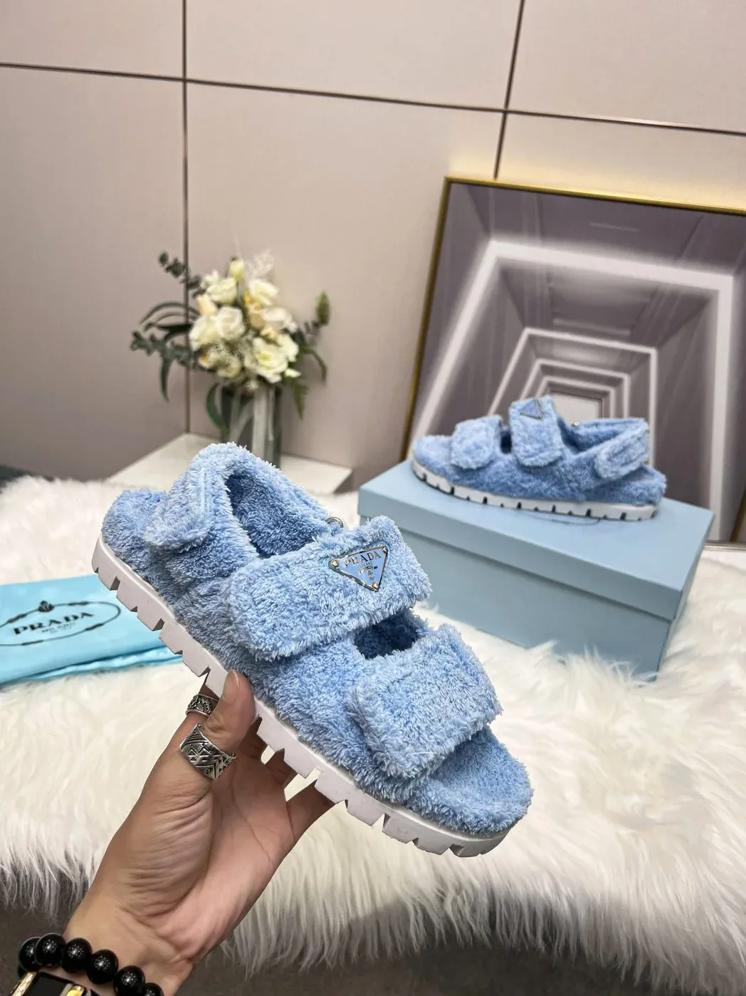Prada Terrycloth Sandals Blue /