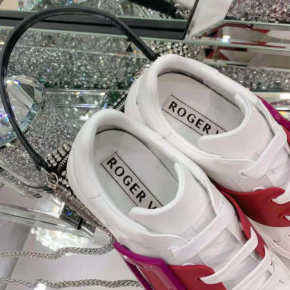 Roger Vivier Viv Skate Lacquered Buckle Sneakers in Soft Leather for Women in Pink