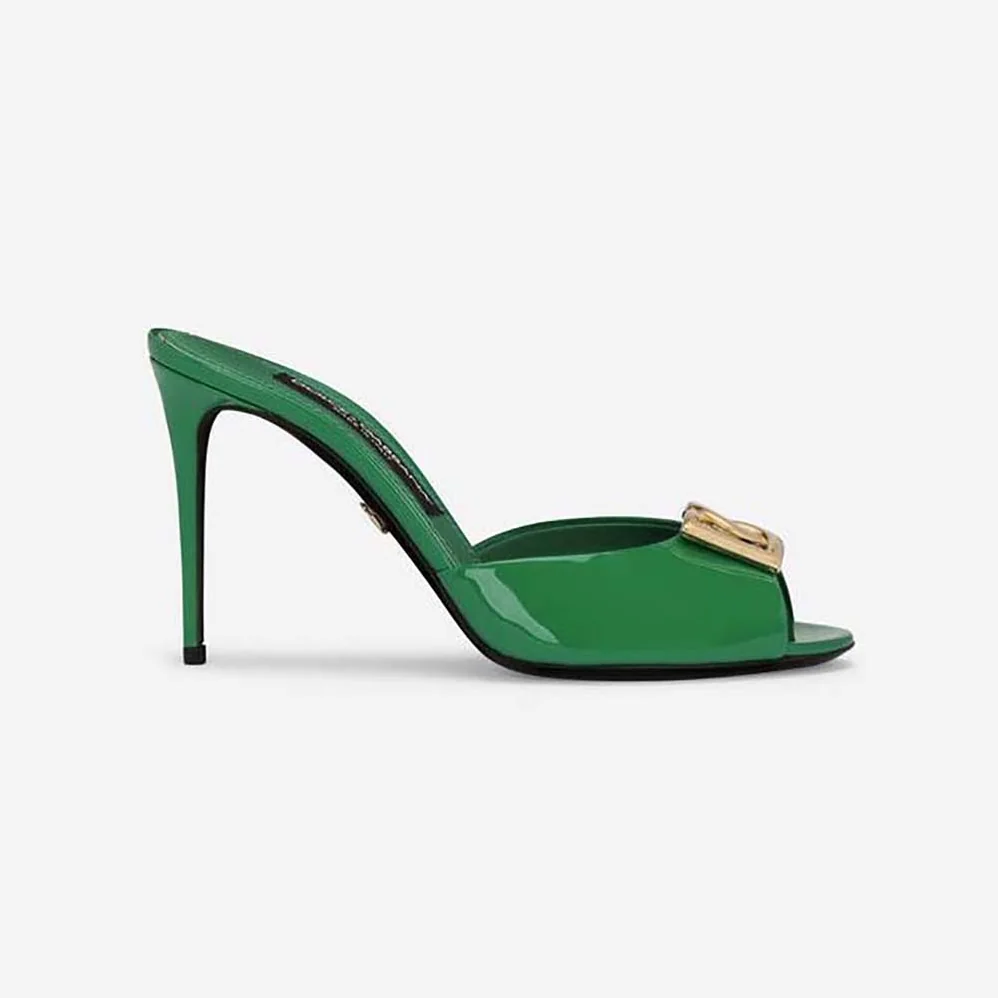 Dolce Gabbana D&G Patent Leather Mules with DG Logo for Women in Green