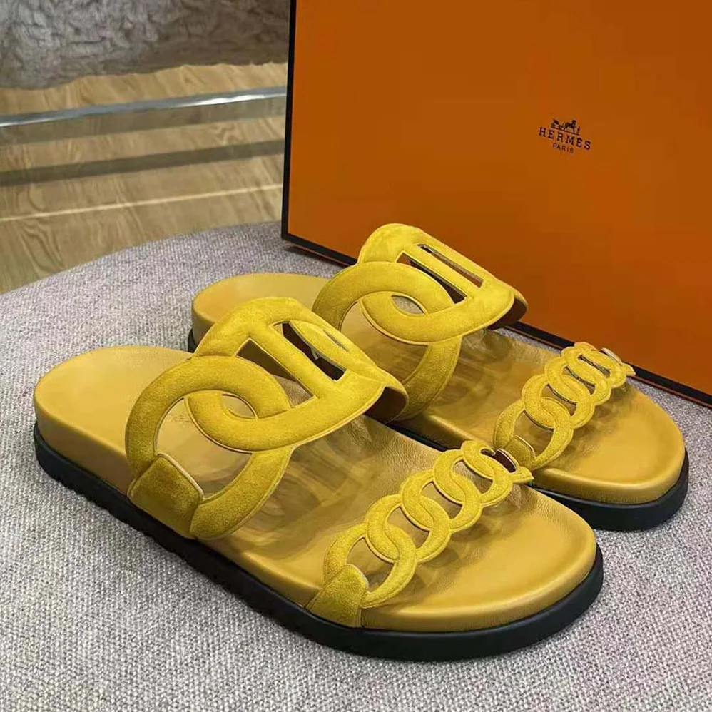 Hermes Extra Sandal in Suede Goatskin for Women in Yellow