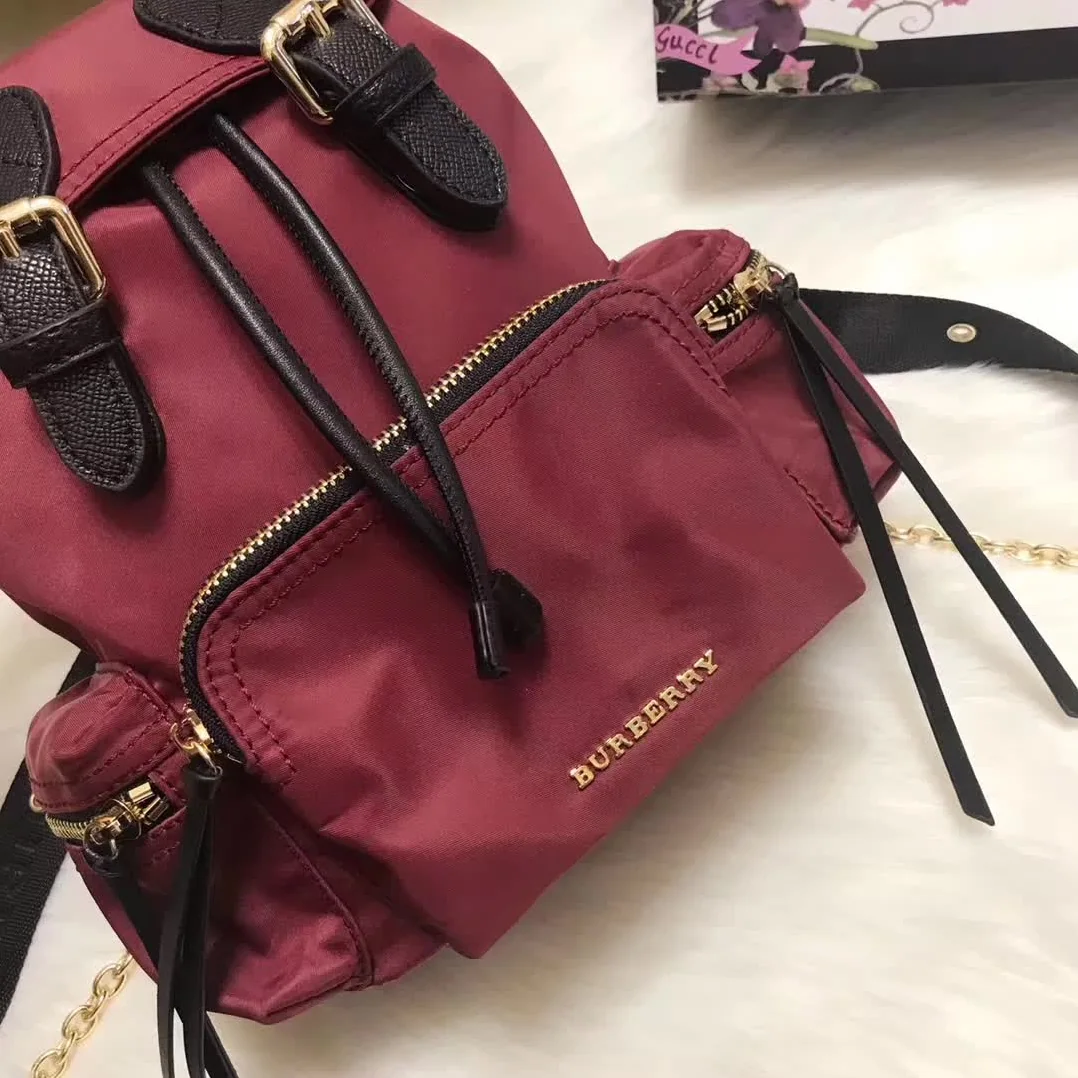 Burberry Medium Rucksack in Technical Nylon and Leather in Maroon
