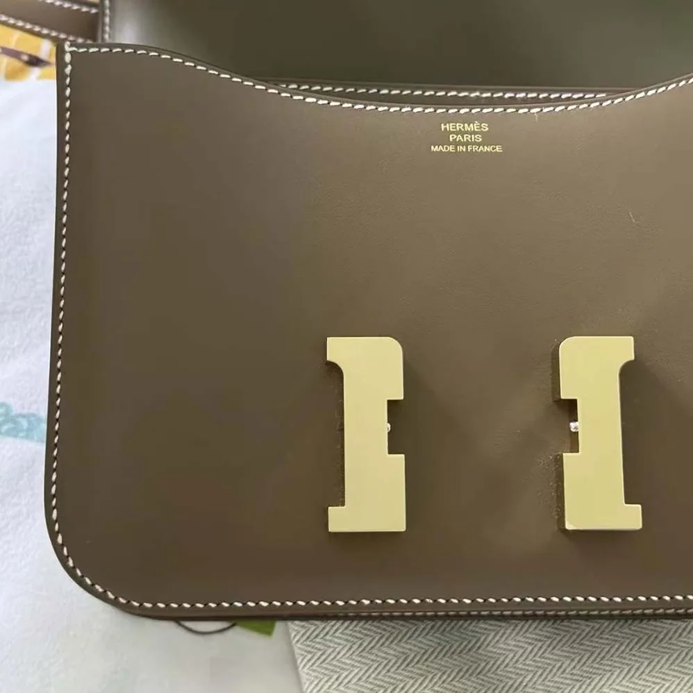 Hermes Constance 19 Bag Box Calf Leather for Women in Grey/Gold