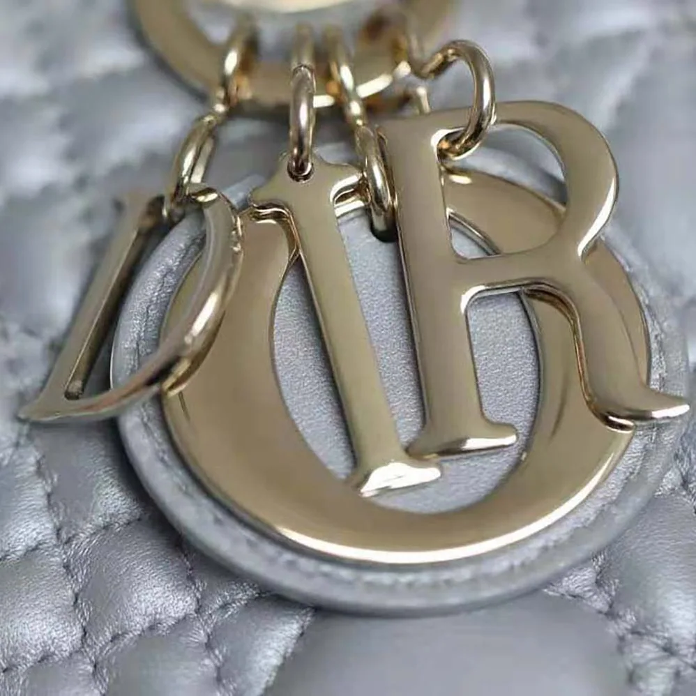 Dior Mini Lady Dior Bag Pearlescent Cannage Lambskin for Women in Silver
