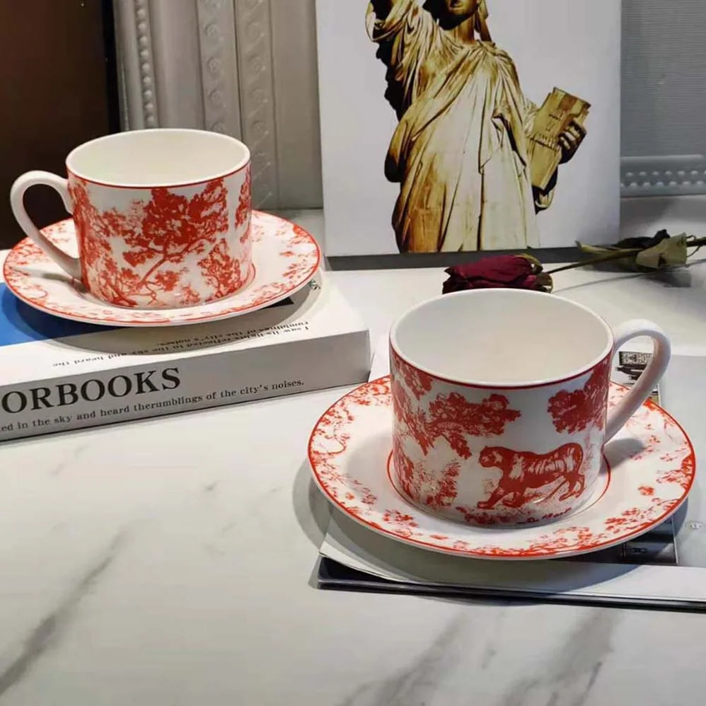 Dior Teacup Saucer Red Toile De Jouy for Unisex