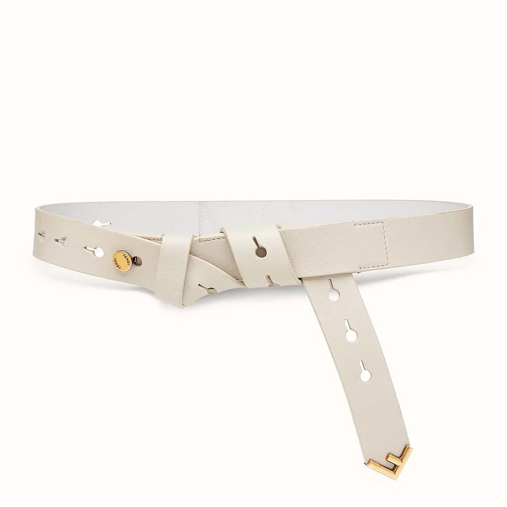Fendi Long Tie Belt with F-Shaped Tip for Women in White