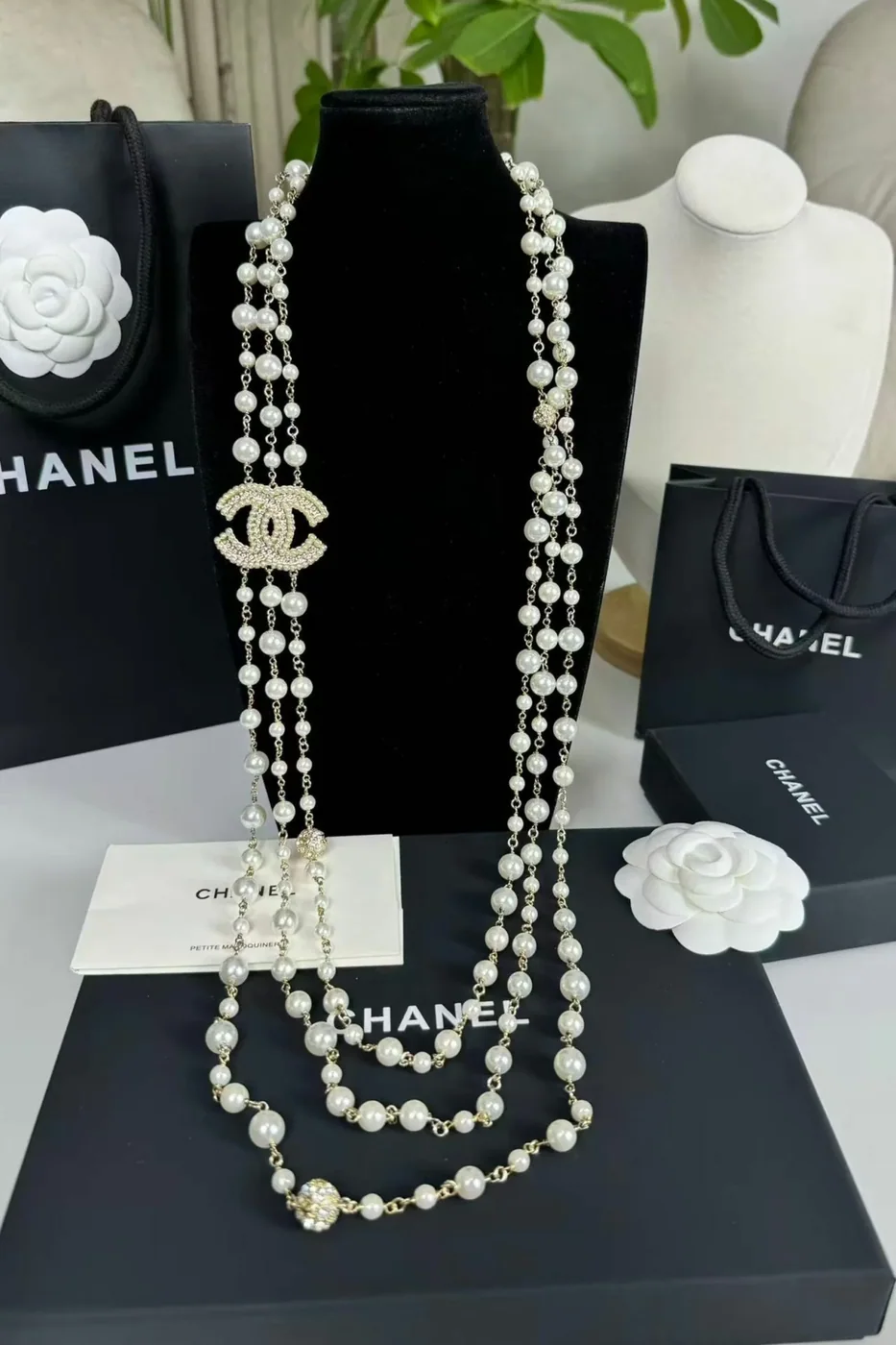 Chanel Three in Layer Pearl Necklace Gold Chanel Three in Layer Pearl Necklace Gold
