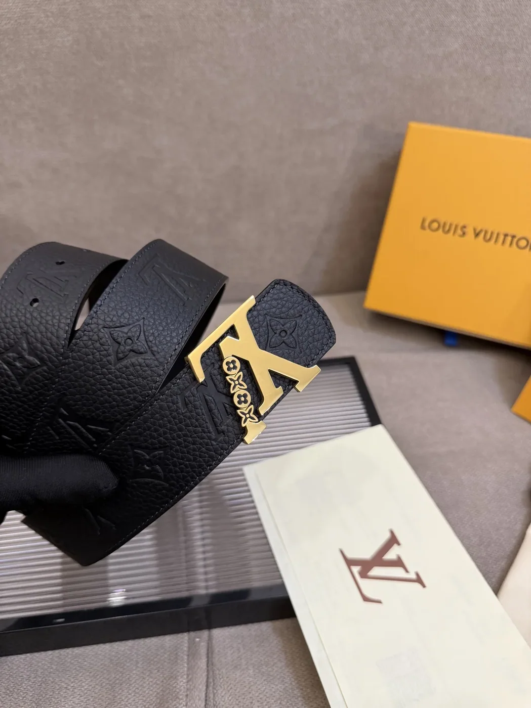 Louis Vuitton LV Initiales Monogram Belt Black With Gold Buckle Louis Vuitton LV Initiales Monogram Belt Black With Gold Buckle