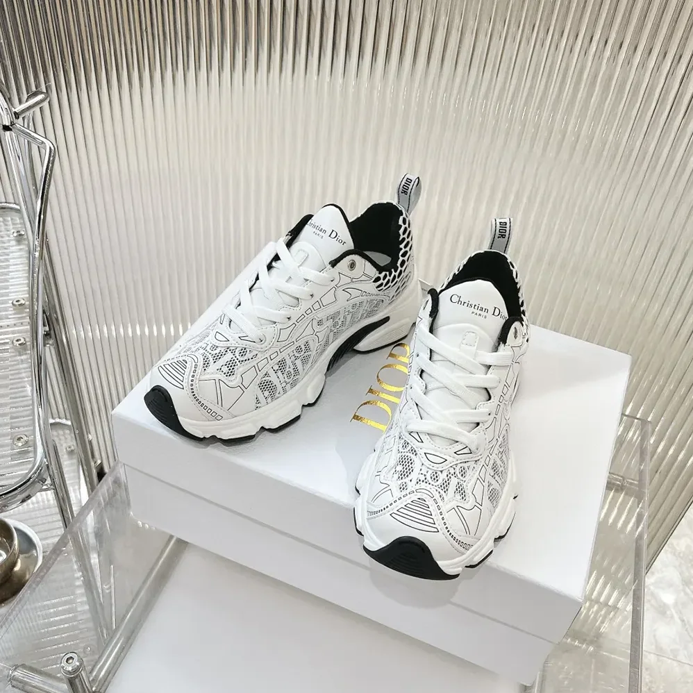 Dior Vibe Sneaker White Mesh Printed with Dior Oblique Motif for Women