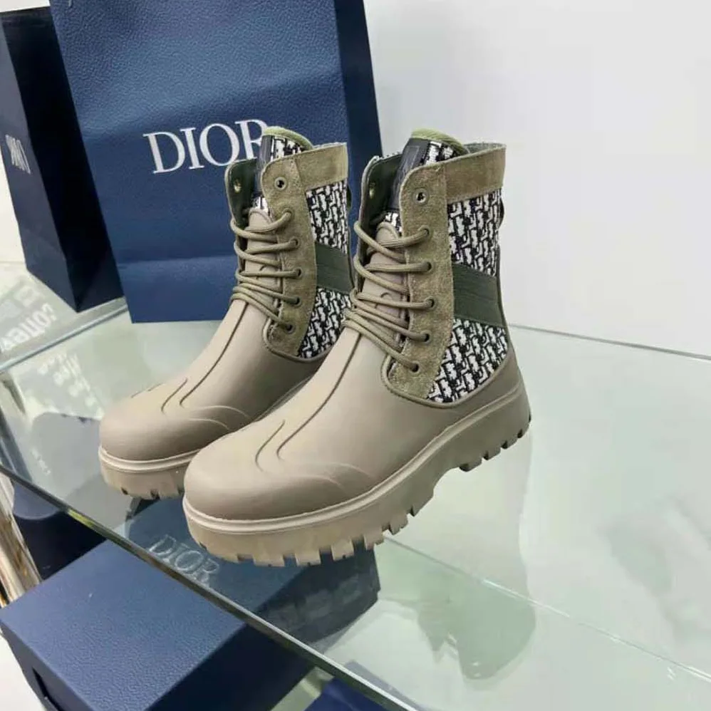 Dior Garden Lace-up Boot Beige and Black Dior Oblique Jacquard and Brown Rubber for Men
