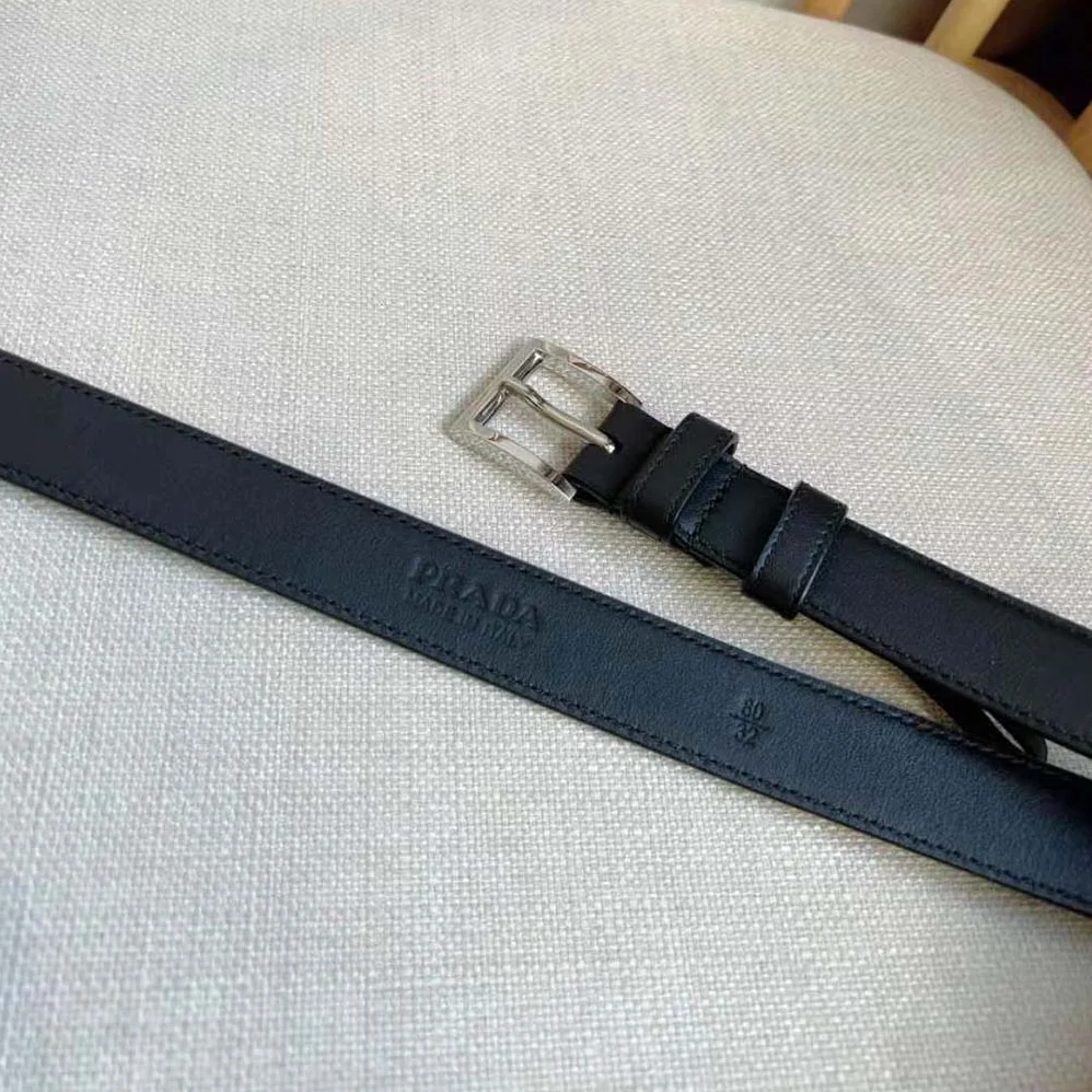 Prada N Leather Belt with Enameled-metal Triangle Logo for Unisex in Black