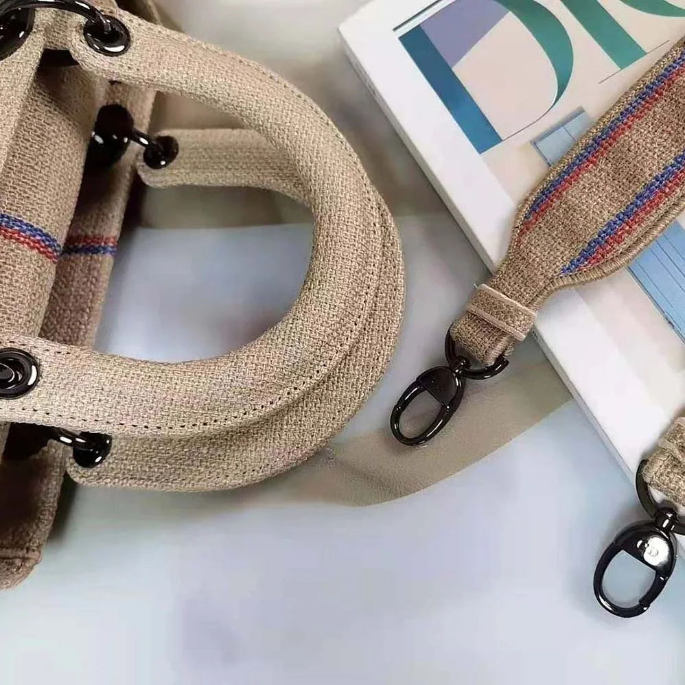 Dior Medium Lady D-Lite Bag Beige Jute Canvas Embroidered with Dior Union Motif for Women Dior Medium Lady D-Lite Bag Beige Jute Canvas Embroidered with Dior Union Motif for Women