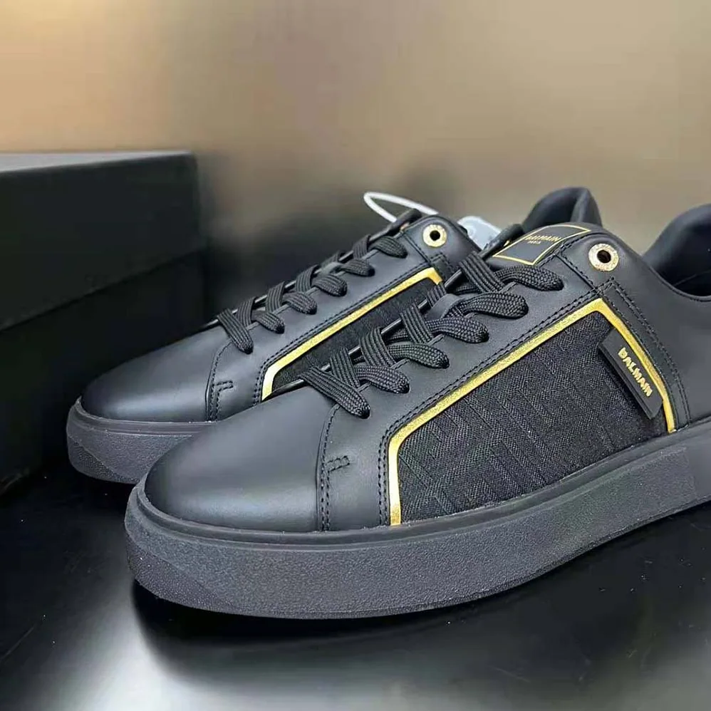Balmain B-court Monogrammed Nylon and Leather Trainers for Unisex in Black Balmain B-court Monogrammed Nylon and Leather Trainers for Unisex in Black