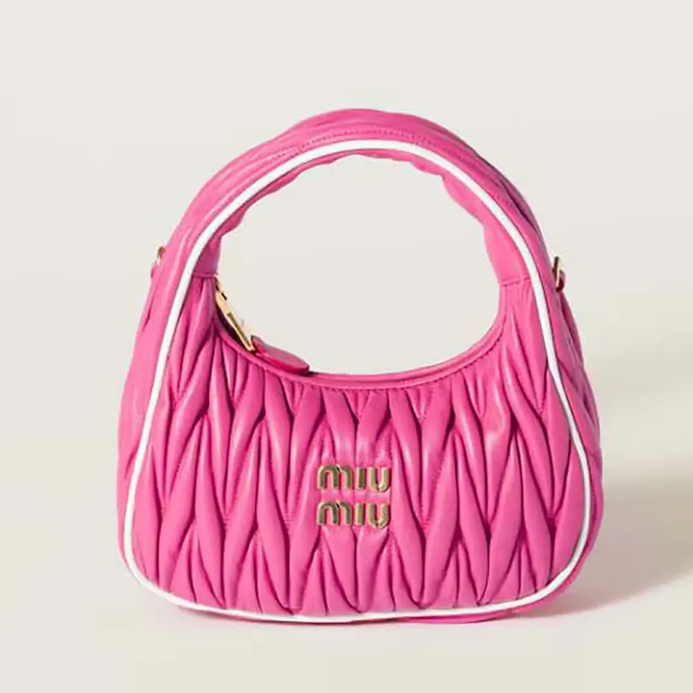 Miu Miu Wander Matelassé Nappa Leather Bag for Women in Pink/White Miu Miu Wander Matelassé Nappa Leather Bag for Women in Pink/White