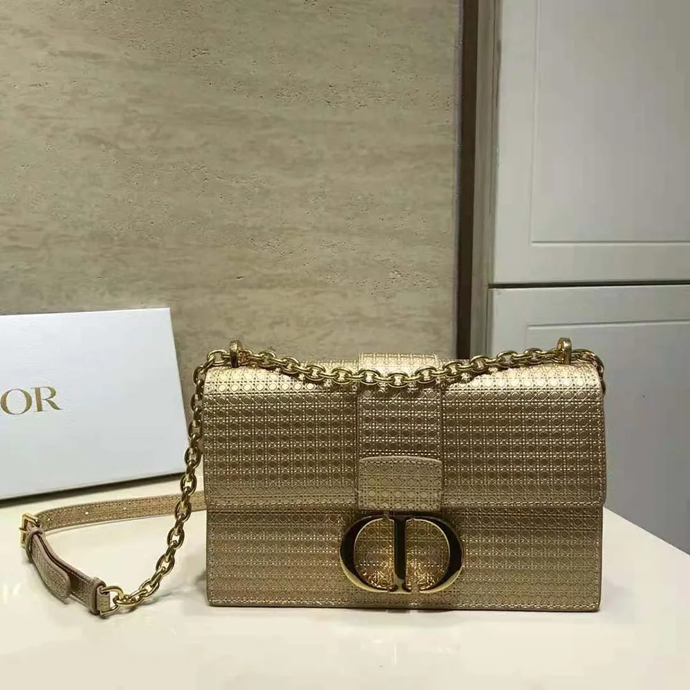 Dior 30 Montaigne Chain Bag Metallic Gold Microcannage Calfskin for Women Dior 30 Montaigne Chain Bag Metallic Gold Microcannage Calfskin for Women