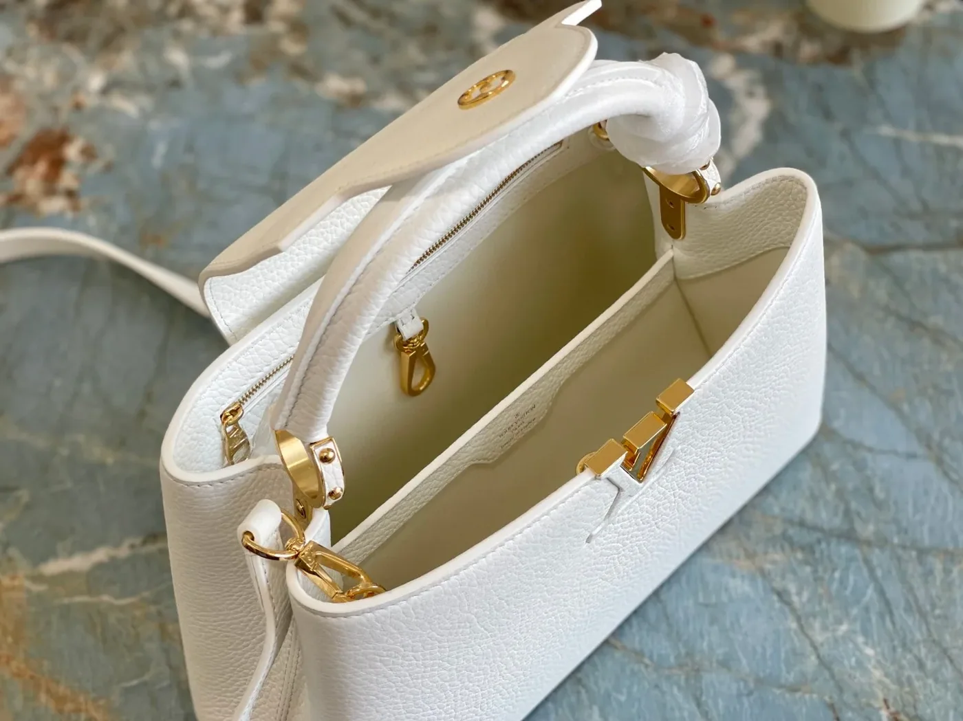 Louis Vuitton Capucines MM Top Handle Bag in White Gold Hardware Louis Vuitton Capucines MM Top Handle Bag in White Gold Hardware