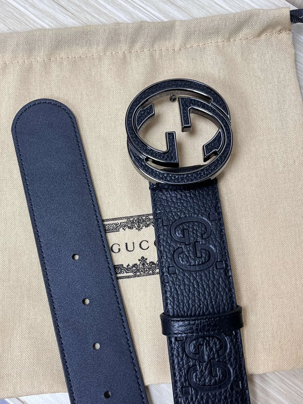 Gucci GG Marmont Circle Buckle Belt Black Leather With Black Trim