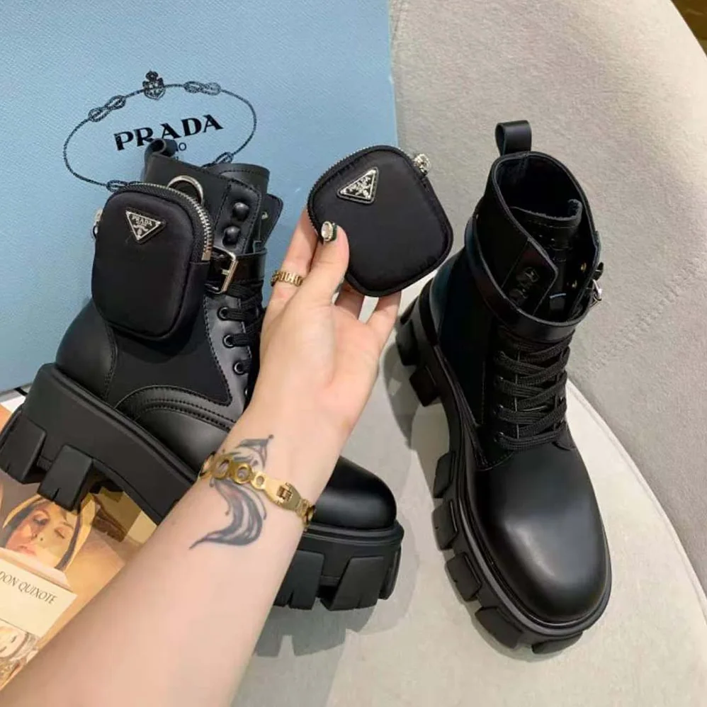 Prada Brushed Rois Leather and Nylon Monolith Boots for Women Prada Brushed Rois Leather and Nylon Monolith Boots for Women