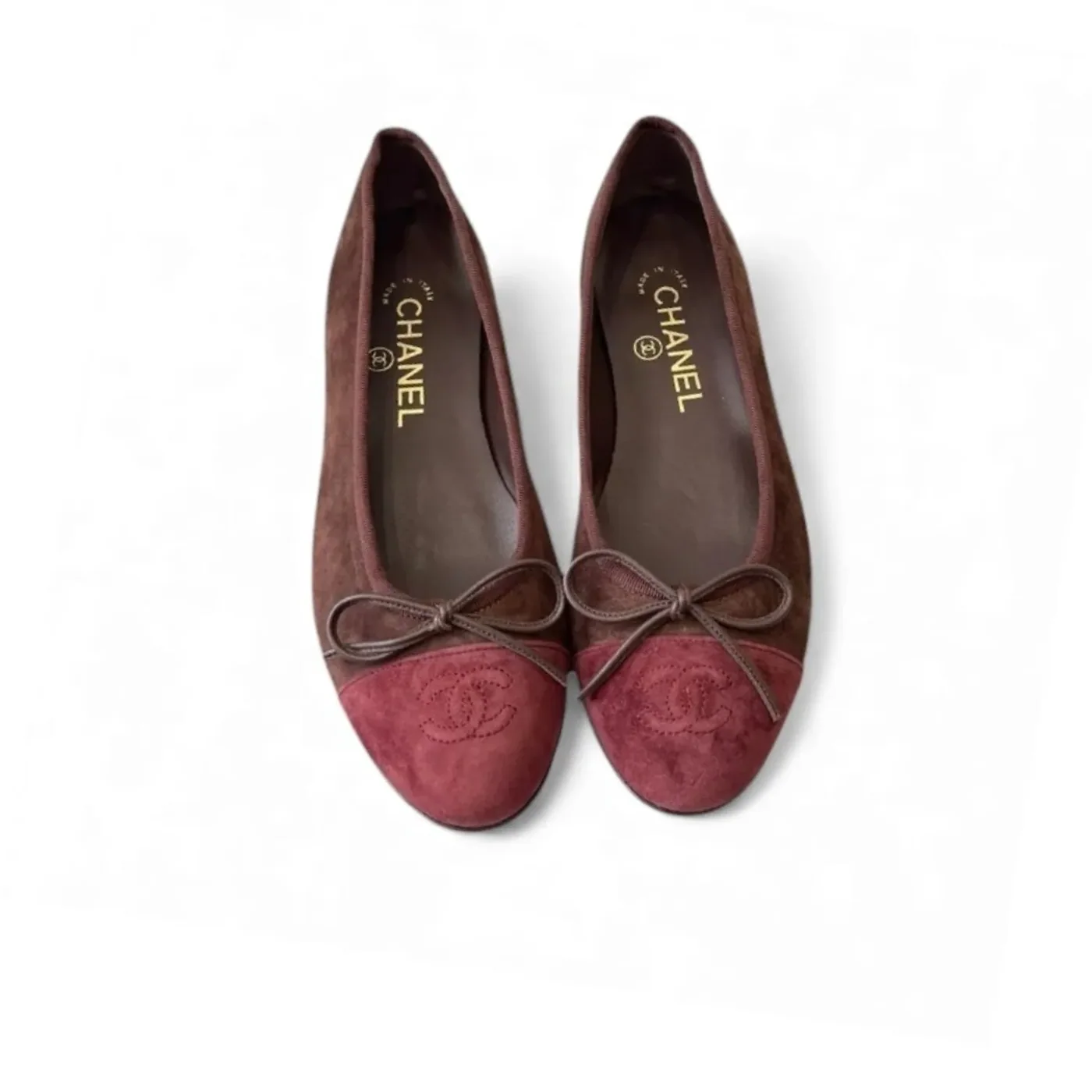 Chanel Ballet Flats Suede Dark Brown in Burgundy