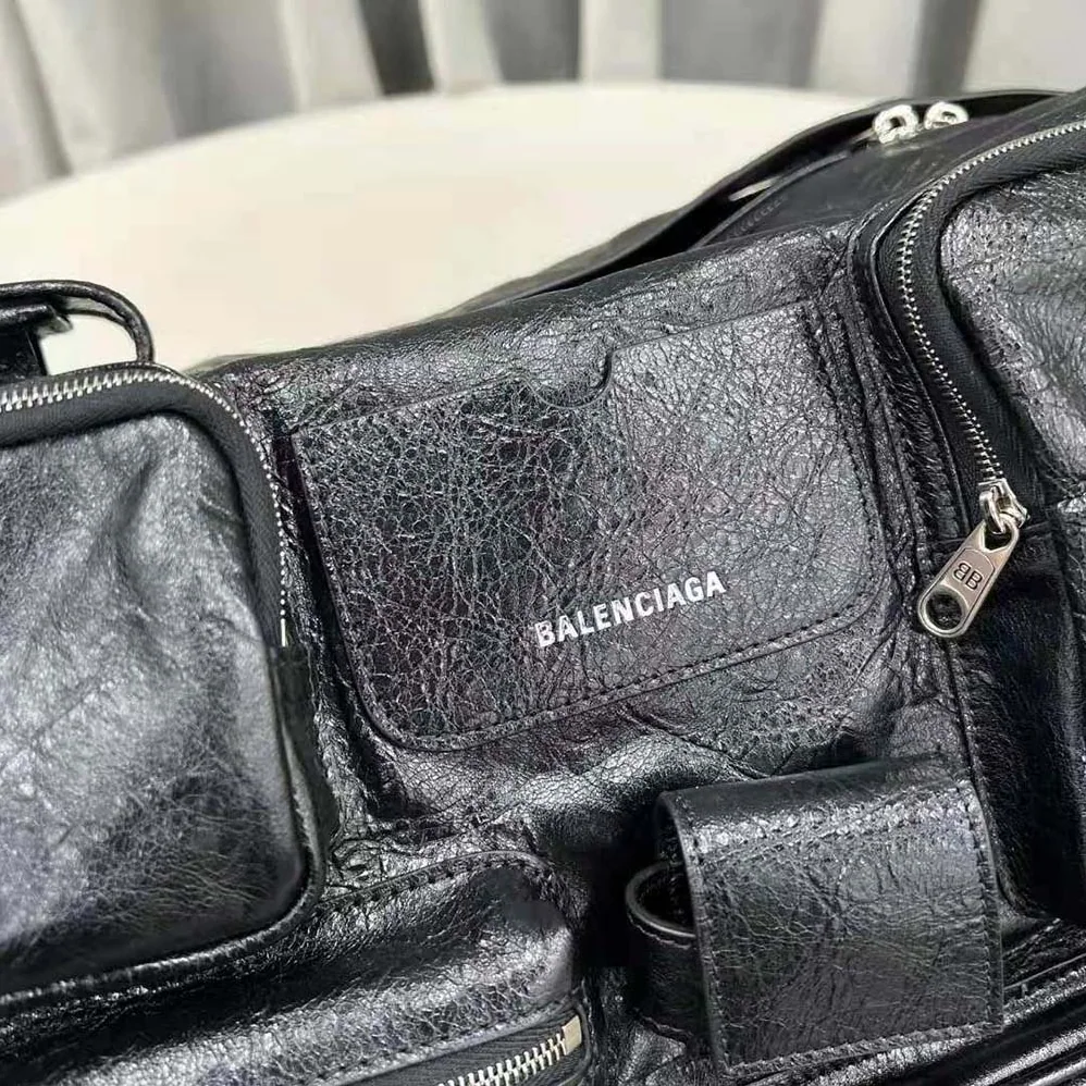 Balenciaga Superbusy Large Sling Bag in off Black Arena Lambskin for Women