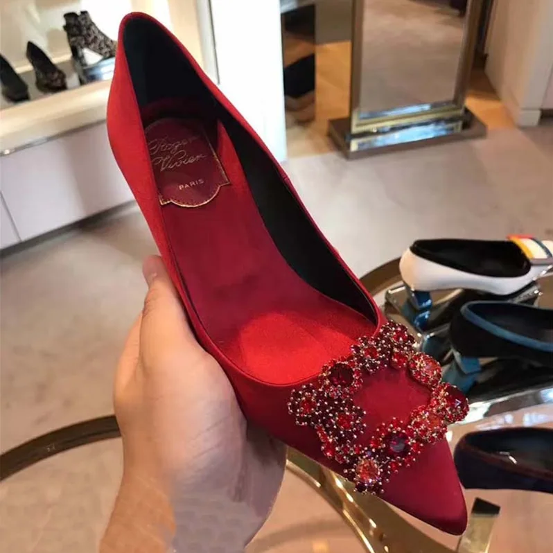Roger Vivier Silk Flower Strass Pumps 65mm Heel for Women in Red