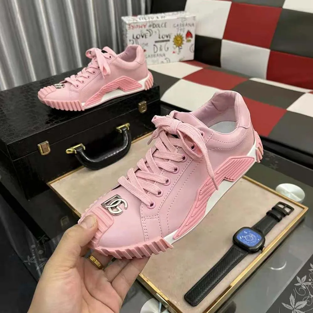 Dolce Gabbana D&G Calfskin NS1 Sneakers with DG Logo for Unisex in Pink Dolce Gabbana D&G Calfskin NS1 Sneakers with DG Logo for Unisex in Pink