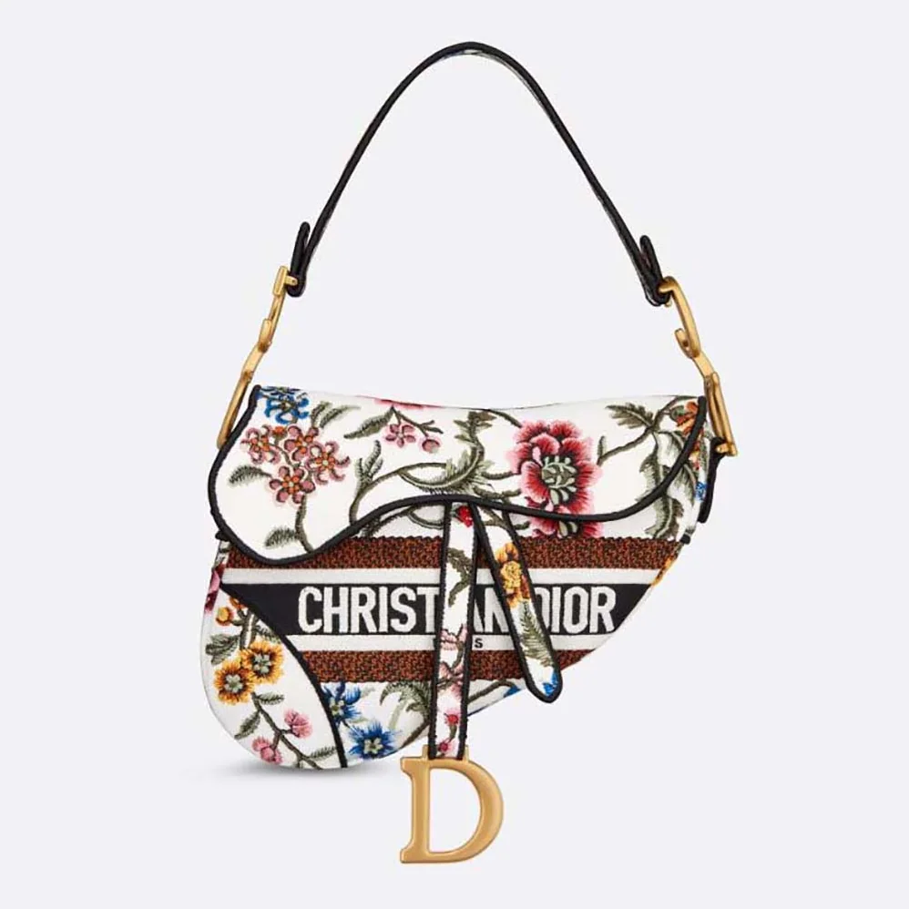 Dior Saddle Bag White Multicolor Dior Petites Fleurs Embroidery for Women Dior Saddle Bag White Multicolor Dior Petites Fleurs Embroidery for Women