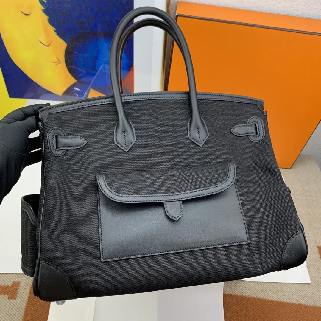 Hermes Birkin Cargo 35 Top Handle Bag in Black Silver Hardware Hermes Birkin Cargo 35 Top Handle Bag in Black Silver Hardware