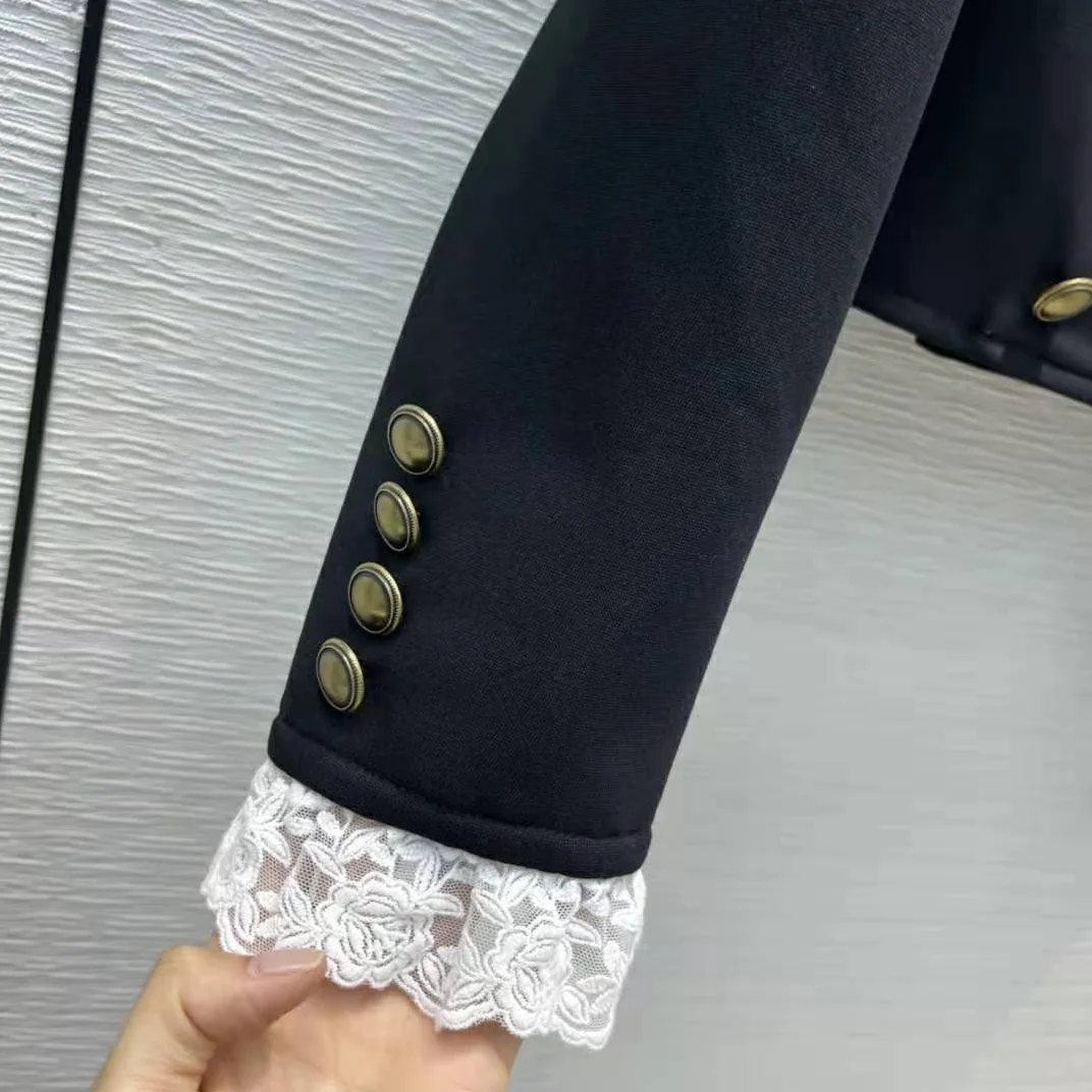 Saint Laurent YSL Short Jacket in Wool Twill with Floral Lace Embroidery for Women Saint Laurent YSL Short Jacket in Wool Twill with Floral Lace Embroidery for Women