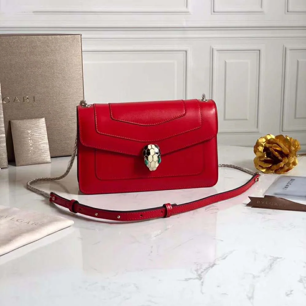 Bvlgari Flap Cover Bag Serpenti Forever in Red Calf for Women
