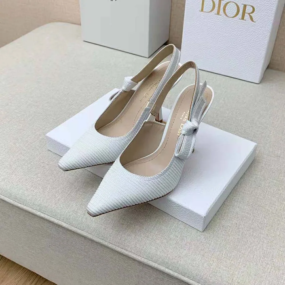 Dior J Adior Slingback Pump White Cotton Embroidery for Women Dior J Adior Slingback Pump White Cotton Embroidery for Women