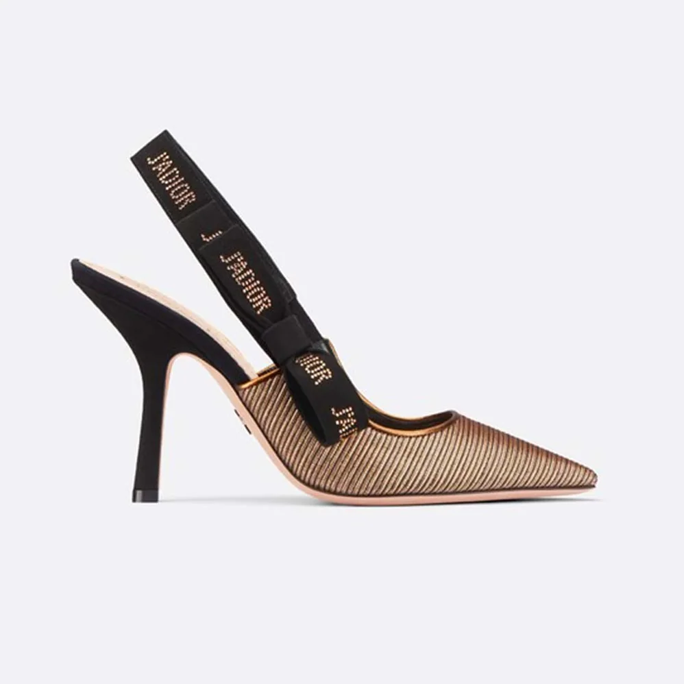 Dior J'adior Slingback Pump Bronze Lame Grosgrain Strass 10 cm Heel for Women in Gold